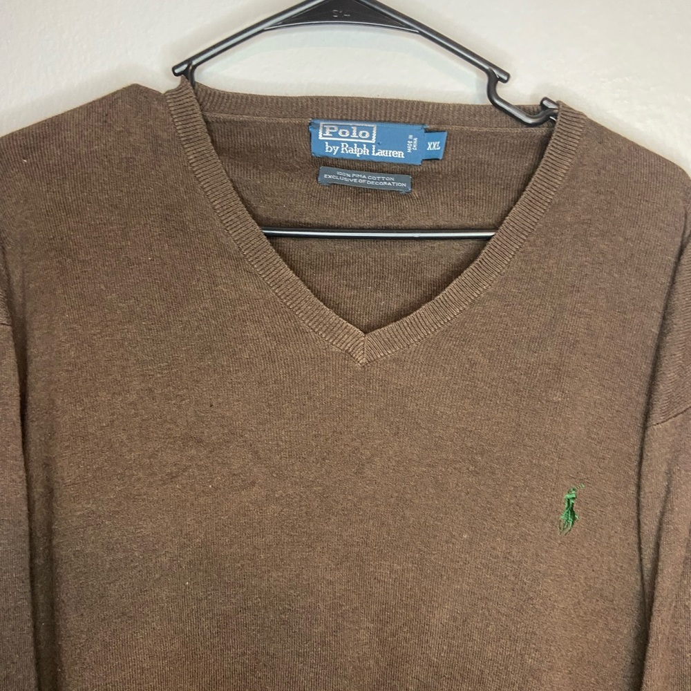 Polo Ralph Lauren Pima Cotton V neck sweater. Chocolate Brown. Men’s XXL